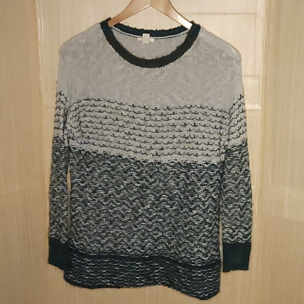 Caslon Green And Oatmeal Striped Textured Sweater Small